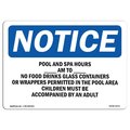 Signmission OSHA, Pool & Spa Hours ____ Am To ____ Pm No Food, 5in X 3.5in, 10PK, 5" W, 3.5" H, Landscape, PK10 OS-NS-D-35-L-17671-10PK